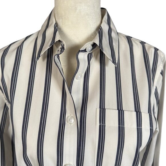 Lands' End Petite XSP 2-4 no iron blue and cream striped button down shirt - Picture 4 of 8
